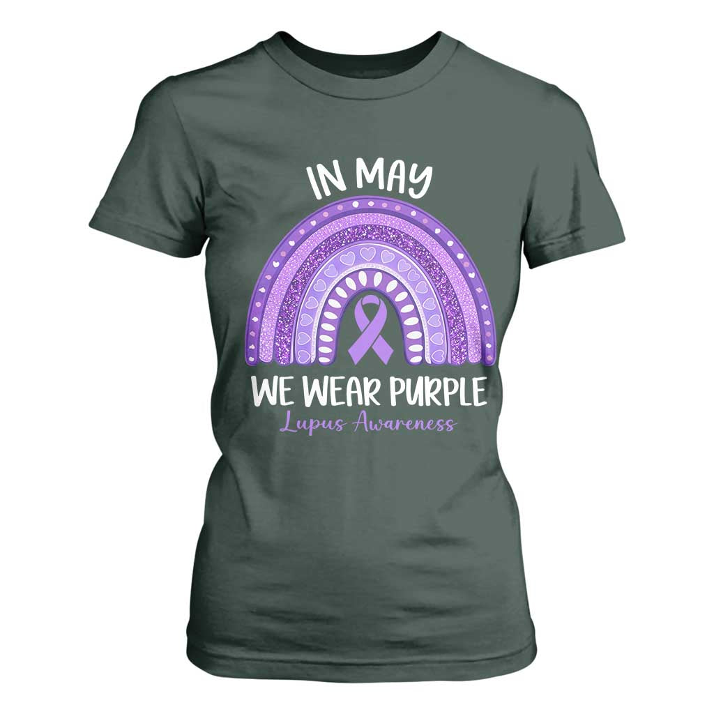 Lupus Support T Shirt For Women In May We Wear Purple Ribbon Rainbow