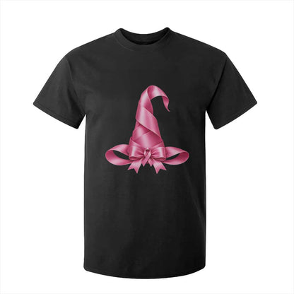 Pink Ribbon Witch Hat Breast Cancer Halloween T Shirt For Kid