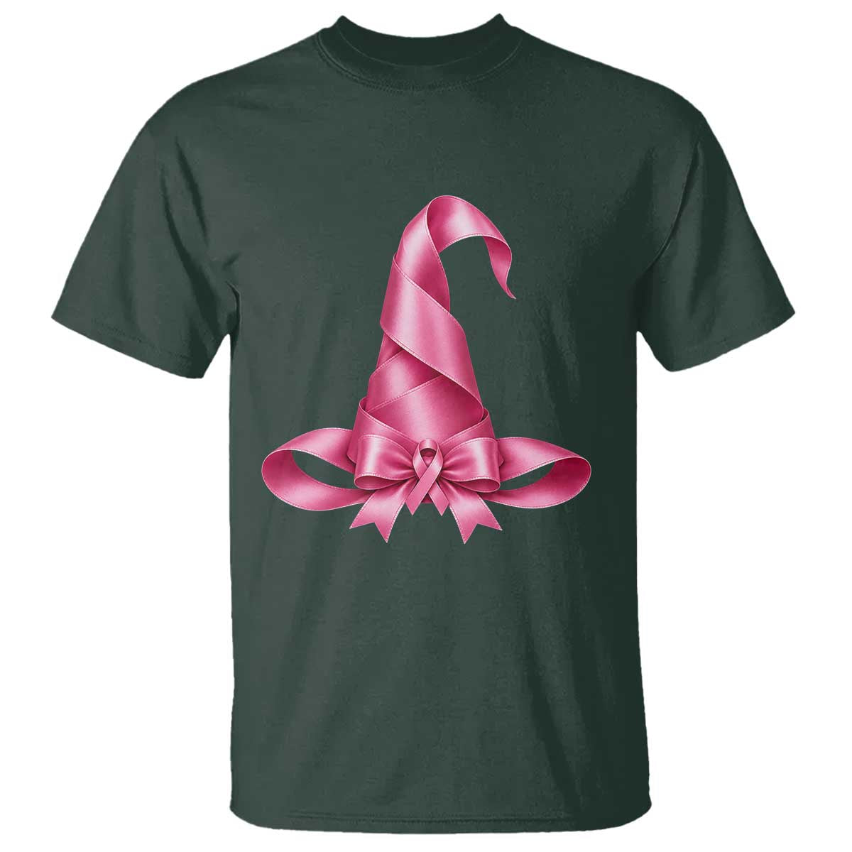 Pink Ribbon Witch Hat Breast Cancer Halloween T Shirt