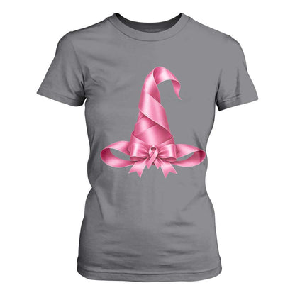 Pink Ribbon Witch Hat Breast Cancer Halloween T Shirt For Women