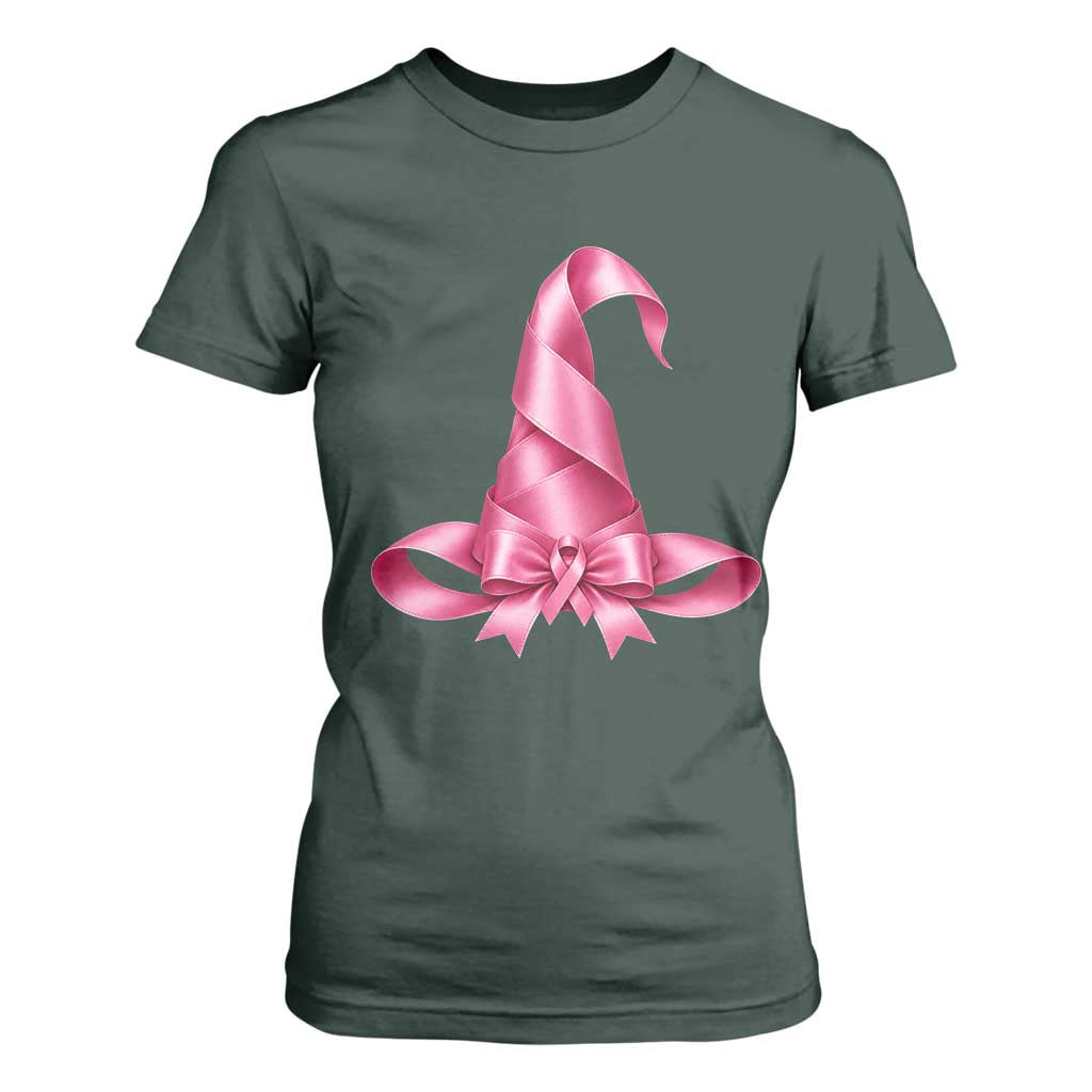 Pink Ribbon Witch Hat Breast Cancer Halloween T Shirt For Women