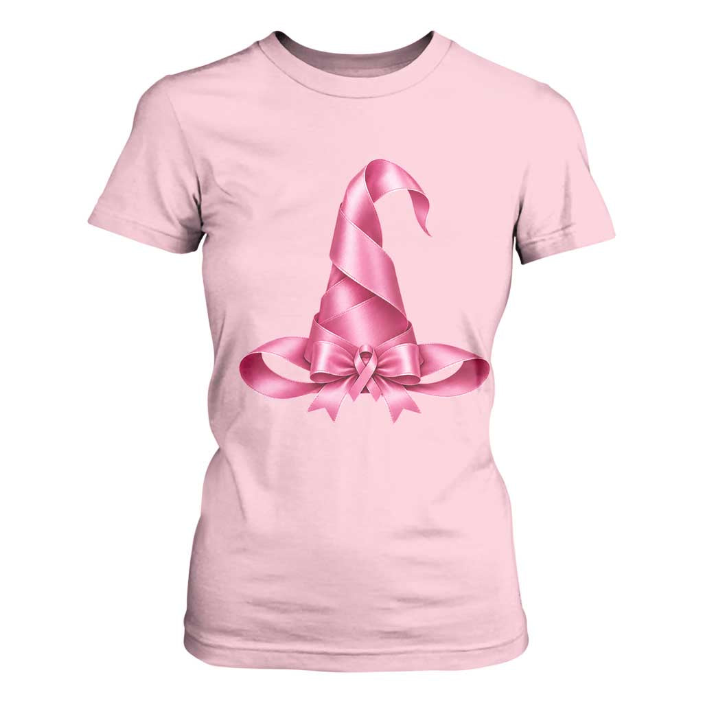 Pink Ribbon Witch Hat Breast Cancer Halloween T Shirt For Women