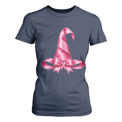 Pink Ribbon Witch Hat Breast Cancer Halloween T Shirt For Women