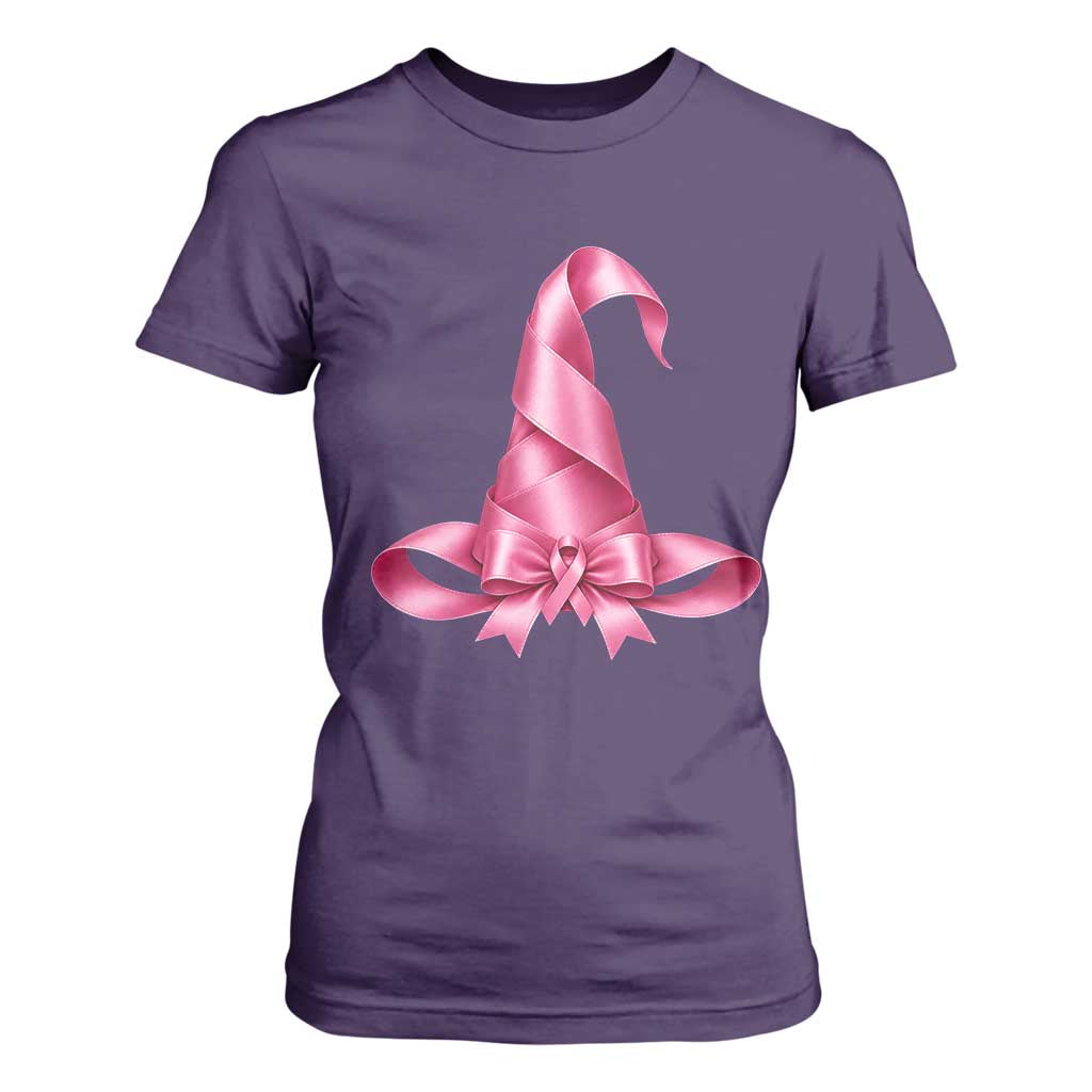 Pink Ribbon Witch Hat Breast Cancer Halloween T Shirt For Women