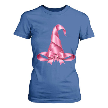 Pink Ribbon Witch Hat Breast Cancer Halloween T Shirt For Women