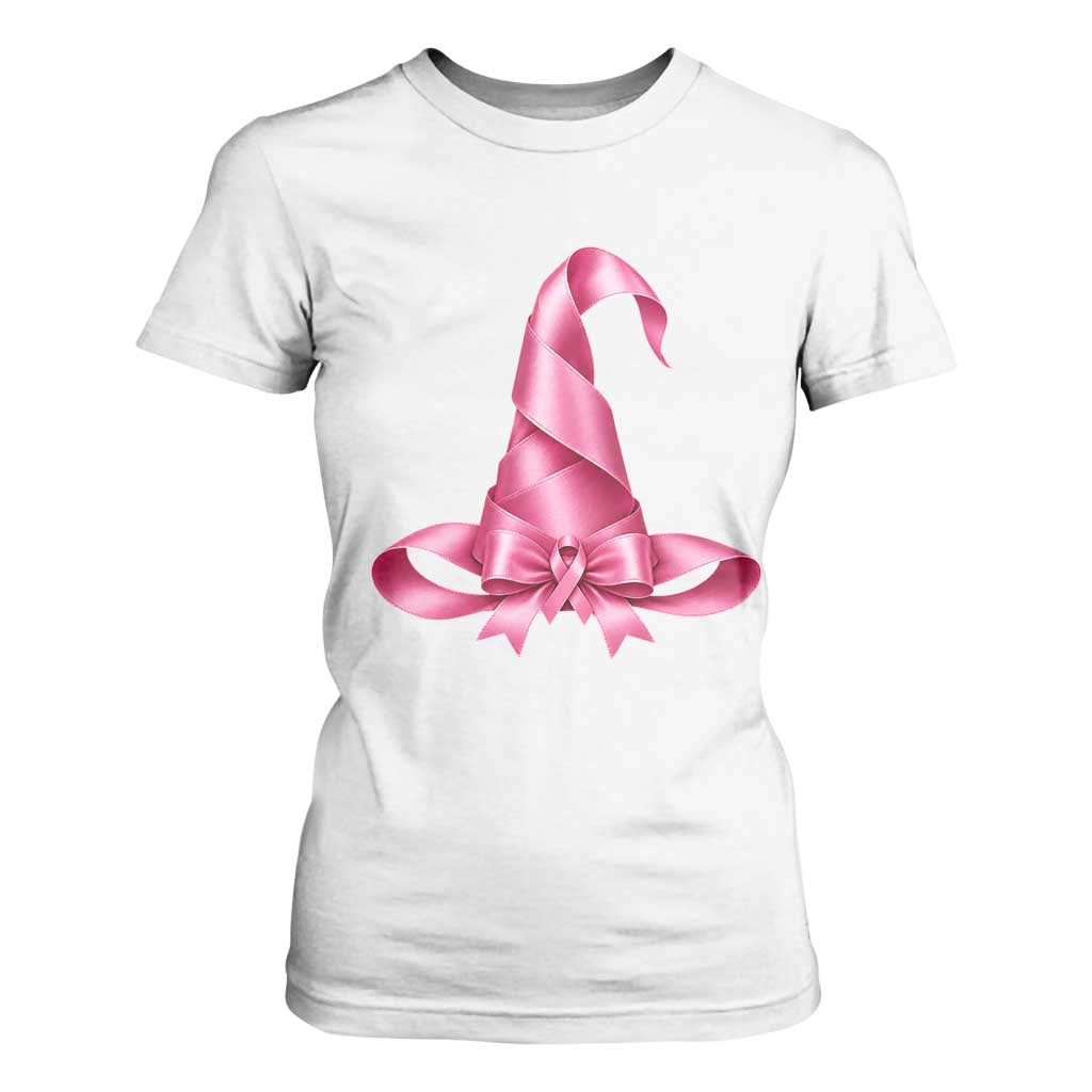 Pink Ribbon Witch Hat Breast Cancer Halloween T Shirt For Women