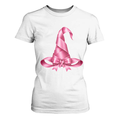 Pink Ribbon Witch Hat Breast Cancer Halloween T Shirt For Women