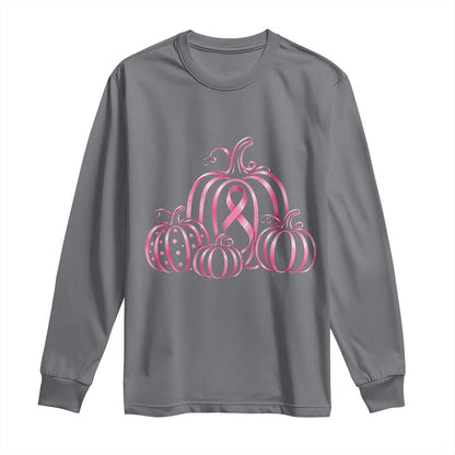 Pink Ribbon Pumpkin Graphic Breast Cancer Support Halloween Graphic Long Sleeve Shirt