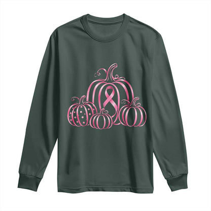 Pink Ribbon Pumpkin Graphic Breast Cancer Support Halloween Graphic Long Sleeve Shirt