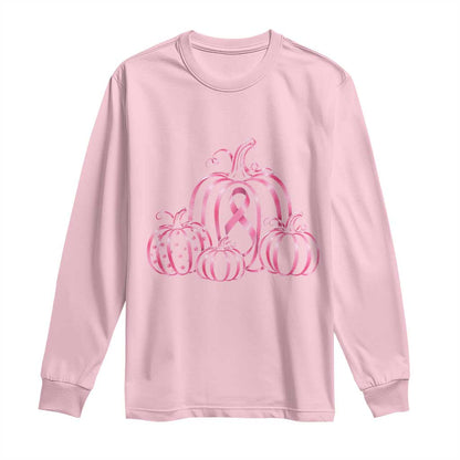 Pink Ribbon Pumpkin Graphic Breast Cancer Support Halloween Graphic Long Sleeve Shirt