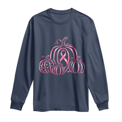 Pink Ribbon Pumpkin Graphic Breast Cancer Support Halloween Graphic Long Sleeve Shirt