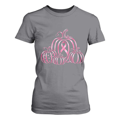 Pink Ribbon Pumpkin Graphic Breast Cancer Support Halloween Graphic T Shirt For Women