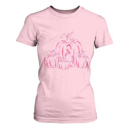 Pink Ribbon Pumpkin Graphic Breast Cancer Support Halloween Graphic T Shirt For Women
