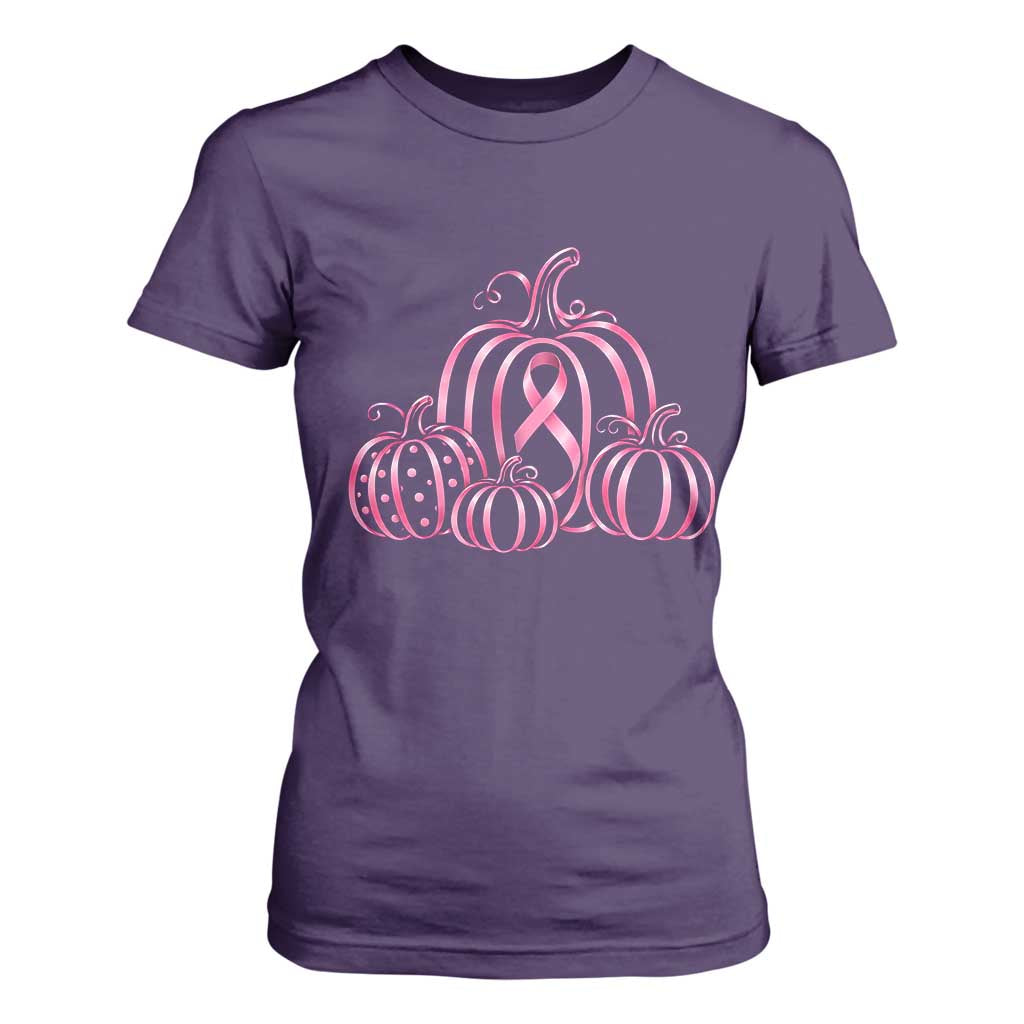 Pink Ribbon Pumpkin Graphic Breast Cancer Support Halloween Graphic T Shirt For Women