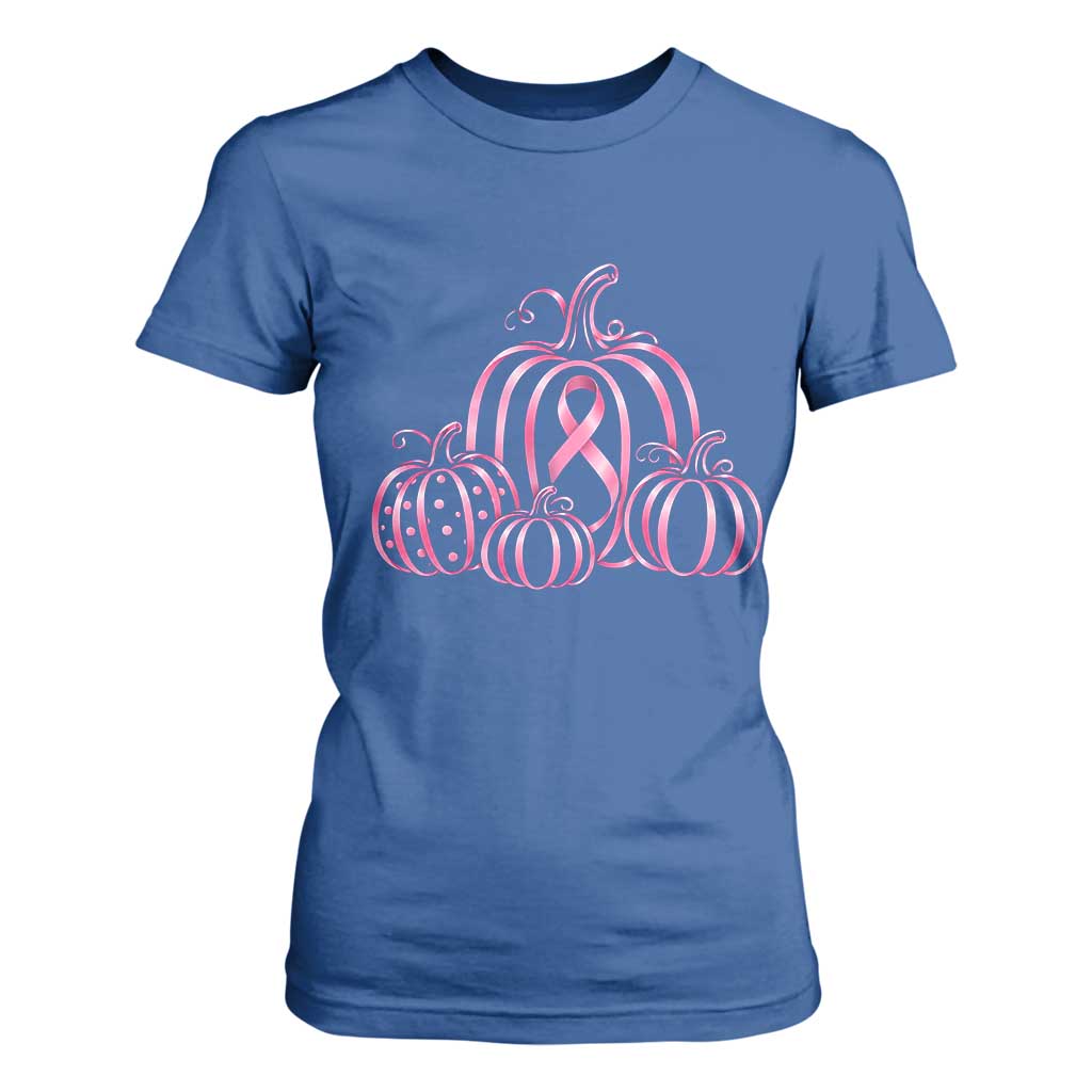 Pink Ribbon Pumpkin Graphic Breast Cancer Support Halloween Graphic T Shirt For Women
