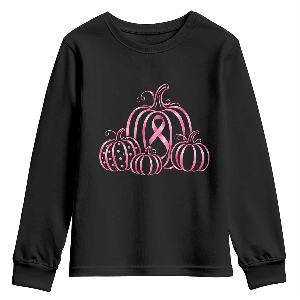 Pink Ribbon Pumpkin Graphic Breast Cancer Support Halloween Graphic Youth Sweatshirt