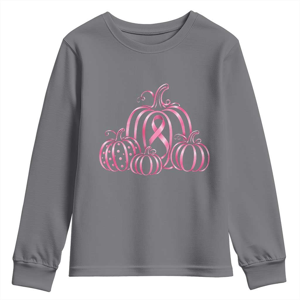 Pink Ribbon Pumpkin Graphic Breast Cancer Support Halloween Graphic Youth Sweatshirt