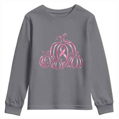 Pink Ribbon Pumpkin Graphic Breast Cancer Support Halloween Graphic Youth Sweatshirt