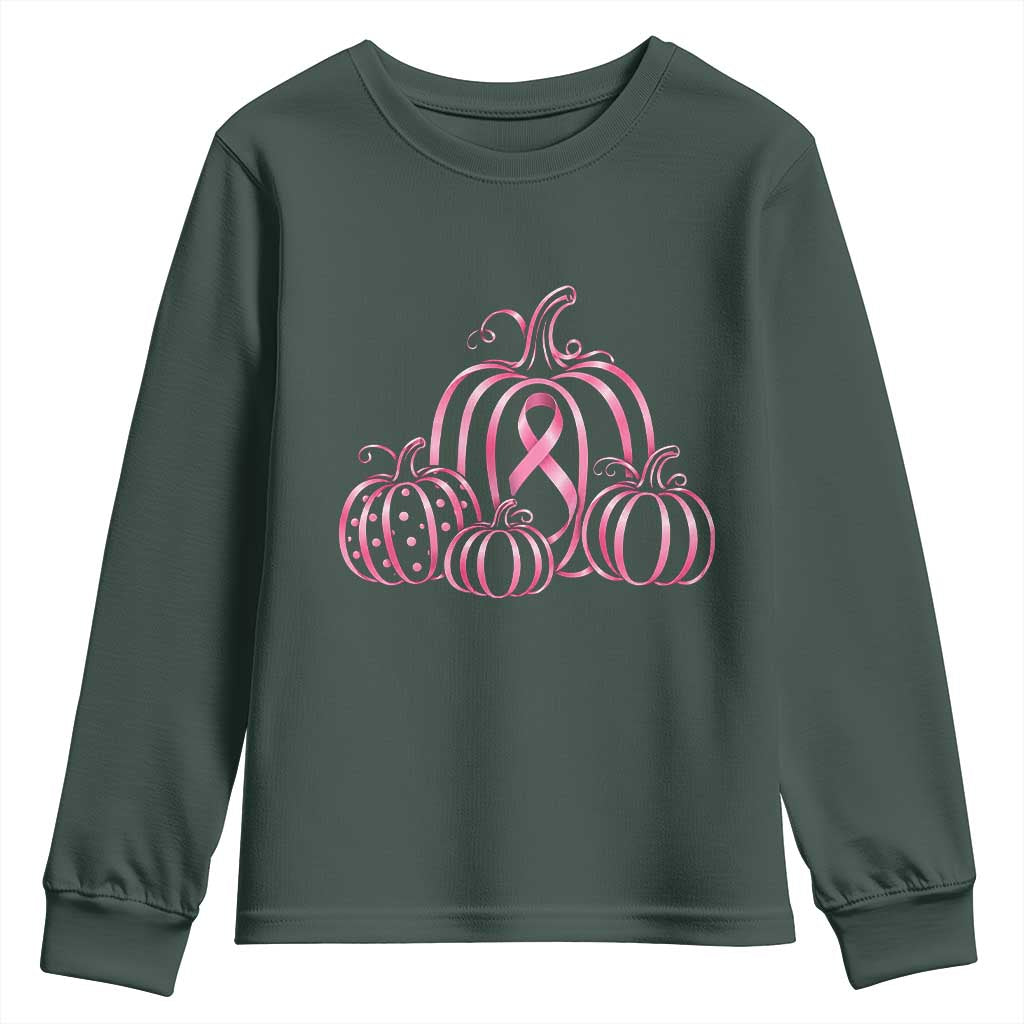 Pink Ribbon Pumpkin Graphic Breast Cancer Support Halloween Graphic Youth Sweatshirt