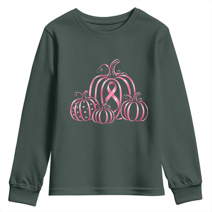 Pink Ribbon Pumpkin Graphic Breast Cancer Support Halloween Graphic Youth Sweatshirt