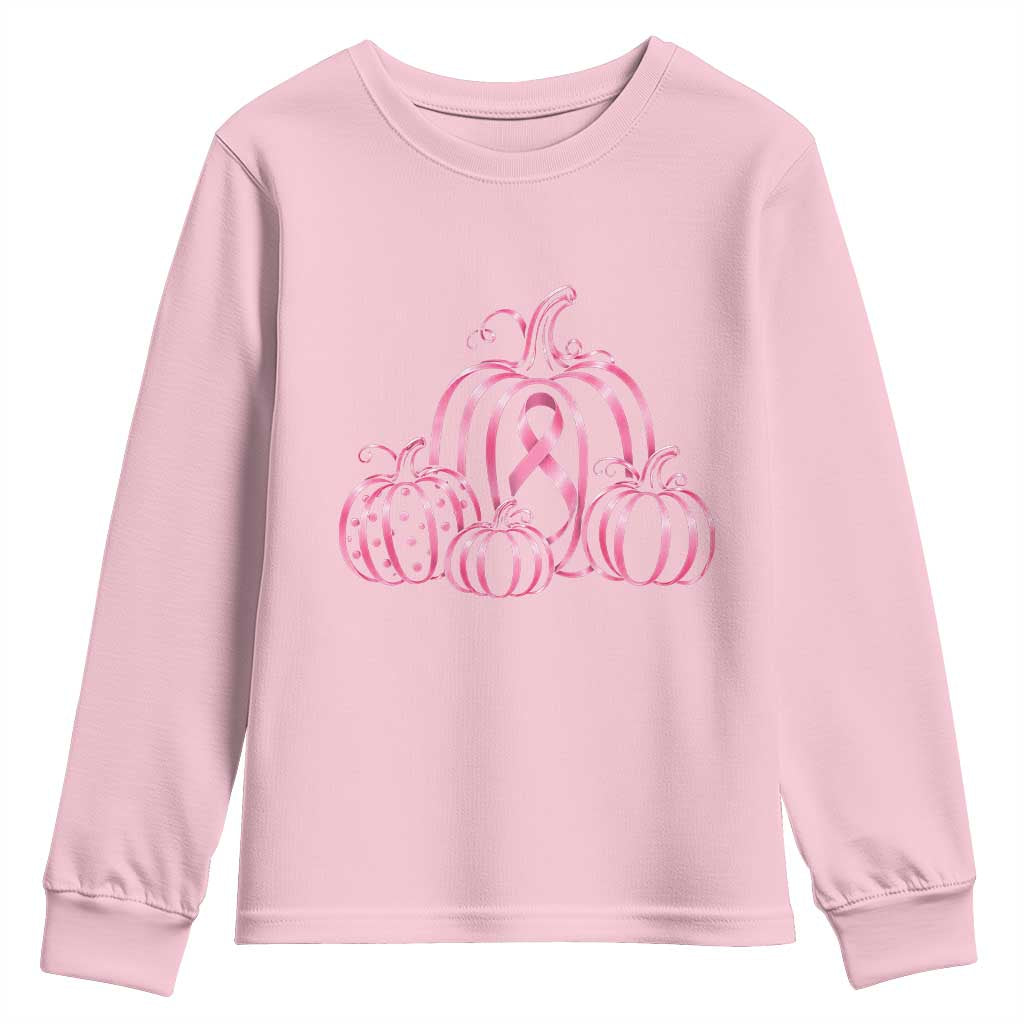 Pink Ribbon Pumpkin Graphic Breast Cancer Support Halloween Graphic Youth Sweatshirt