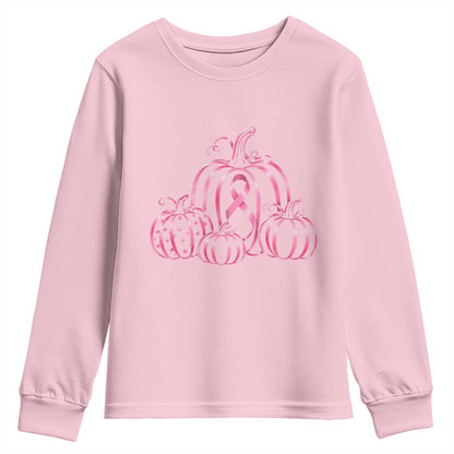 Pink Ribbon Pumpkin Graphic Breast Cancer Support Halloween Graphic Youth Sweatshirt