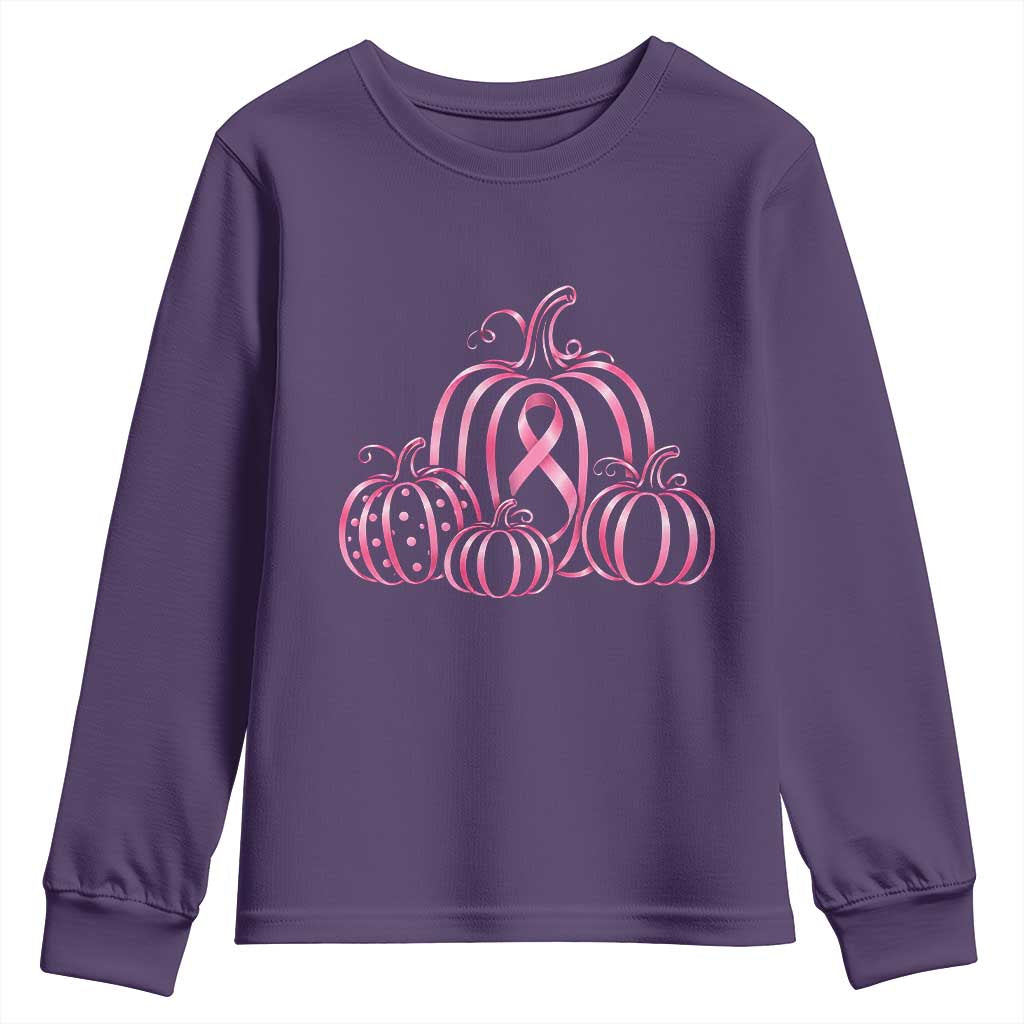 Pink Ribbon Pumpkin Graphic Breast Cancer Support Halloween Graphic Youth Sweatshirt