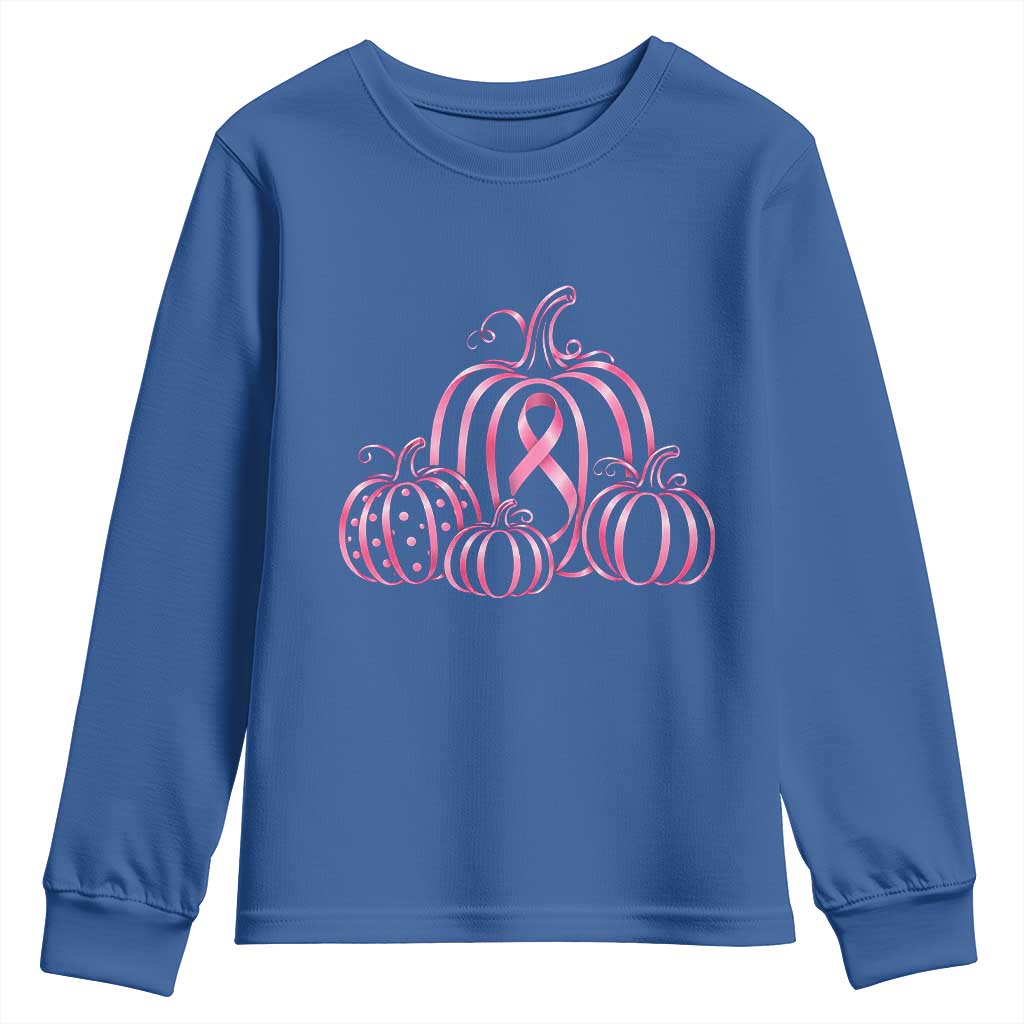 Pink Ribbon Pumpkin Graphic Breast Cancer Support Halloween Graphic Youth Sweatshirt
