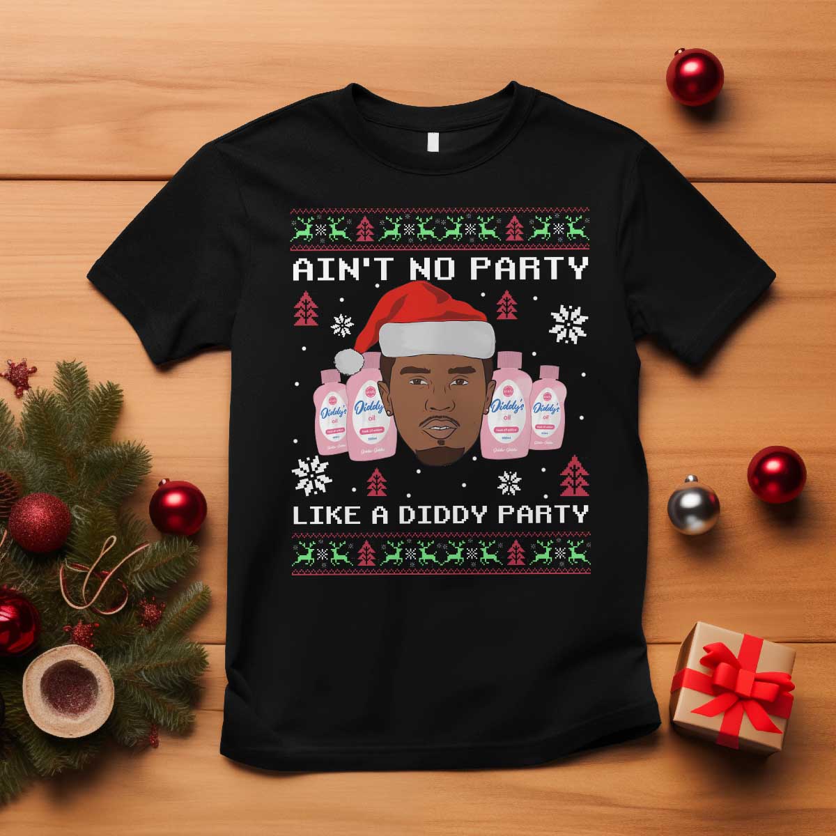 funny-christmas-t-shirt-aint-no-party-like-a-diddy-party-baby-oil-ugly-sweater-gifts