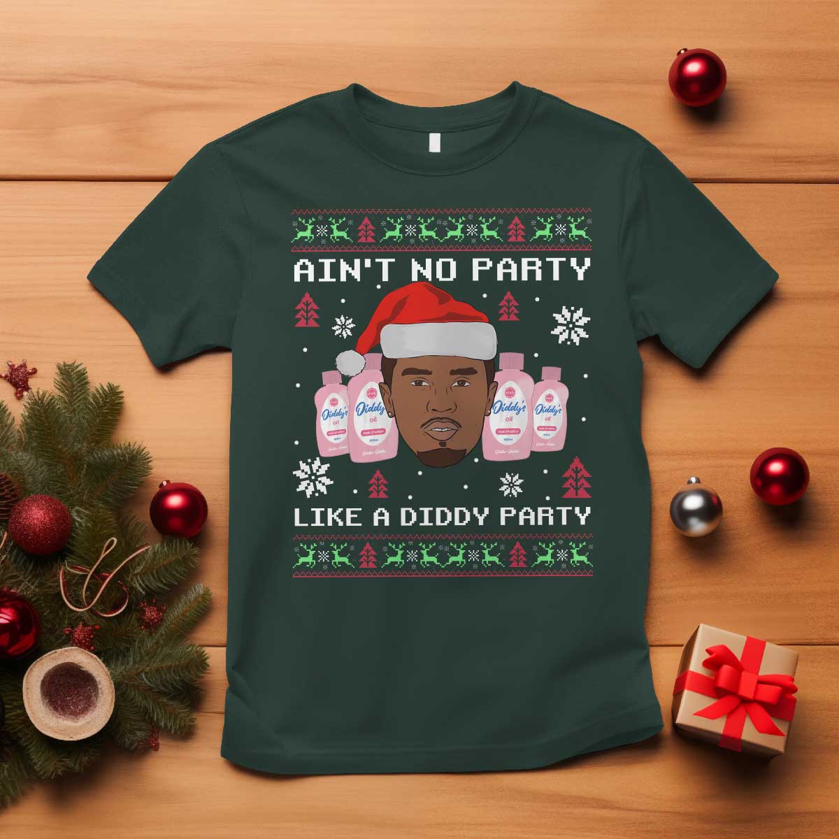 funny-christmas-t-shirt-aint-no-party-like-a-diddy-party-baby-oil-ugly-sweater-gifts