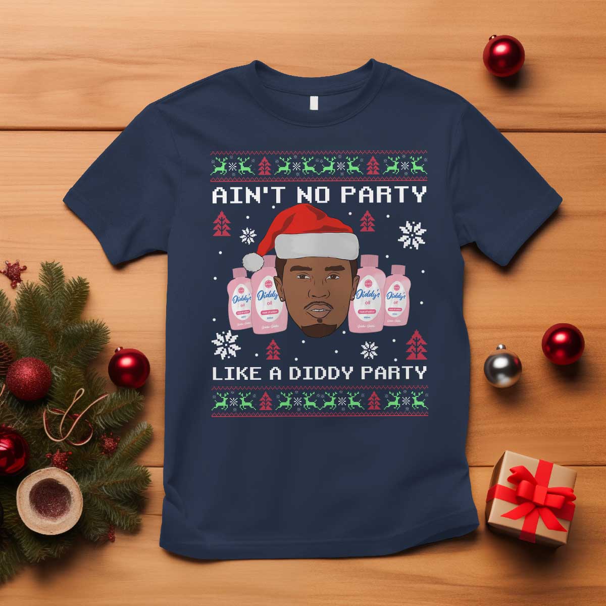 funny-christmas-t-shirt-aint-no-party-like-a-diddy-party-baby-oil-ugly-sweater-gifts