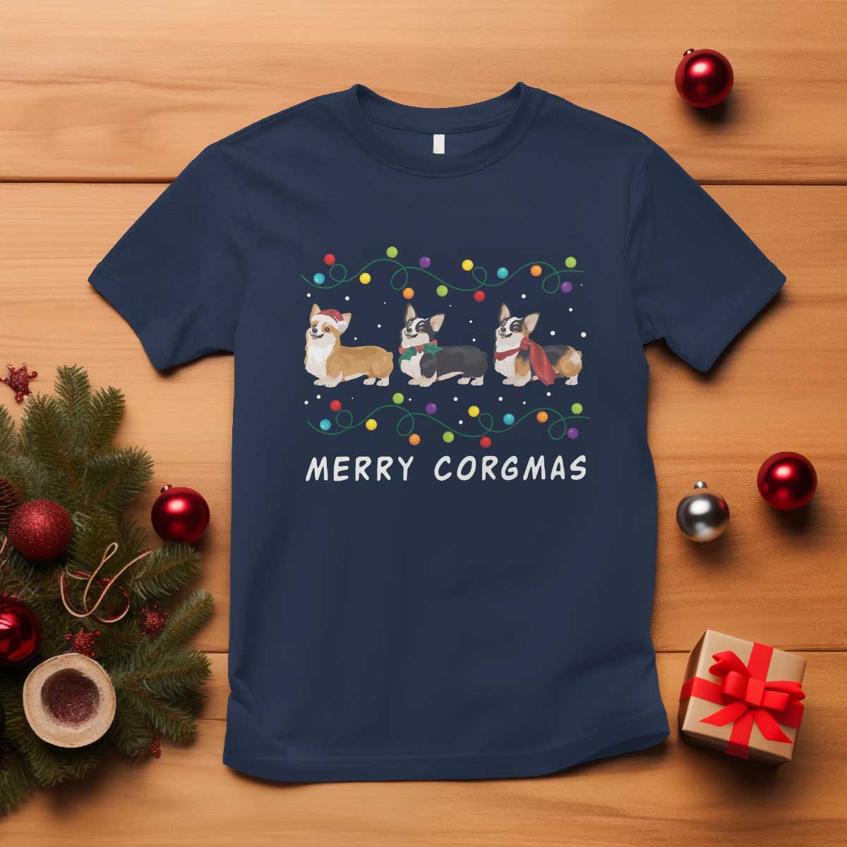 corgi-dog-christmas-t-shirt-merry-corgmas-santa-tree-lights-xmas-dog-mom-ugly