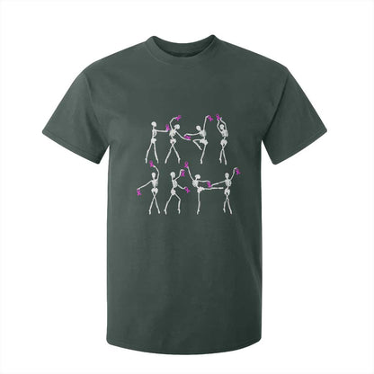 Pink Ribbon Breast Cancer Support T Shirt For Kid Skeleton Ballerinas Ballet Dance Cute Halloween