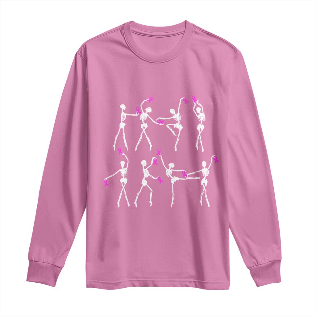 Pink Ribbon Breast Cancer Support Long Sleeve Shirt Skeleton Ballerinas Ballet Dance Cute Halloween