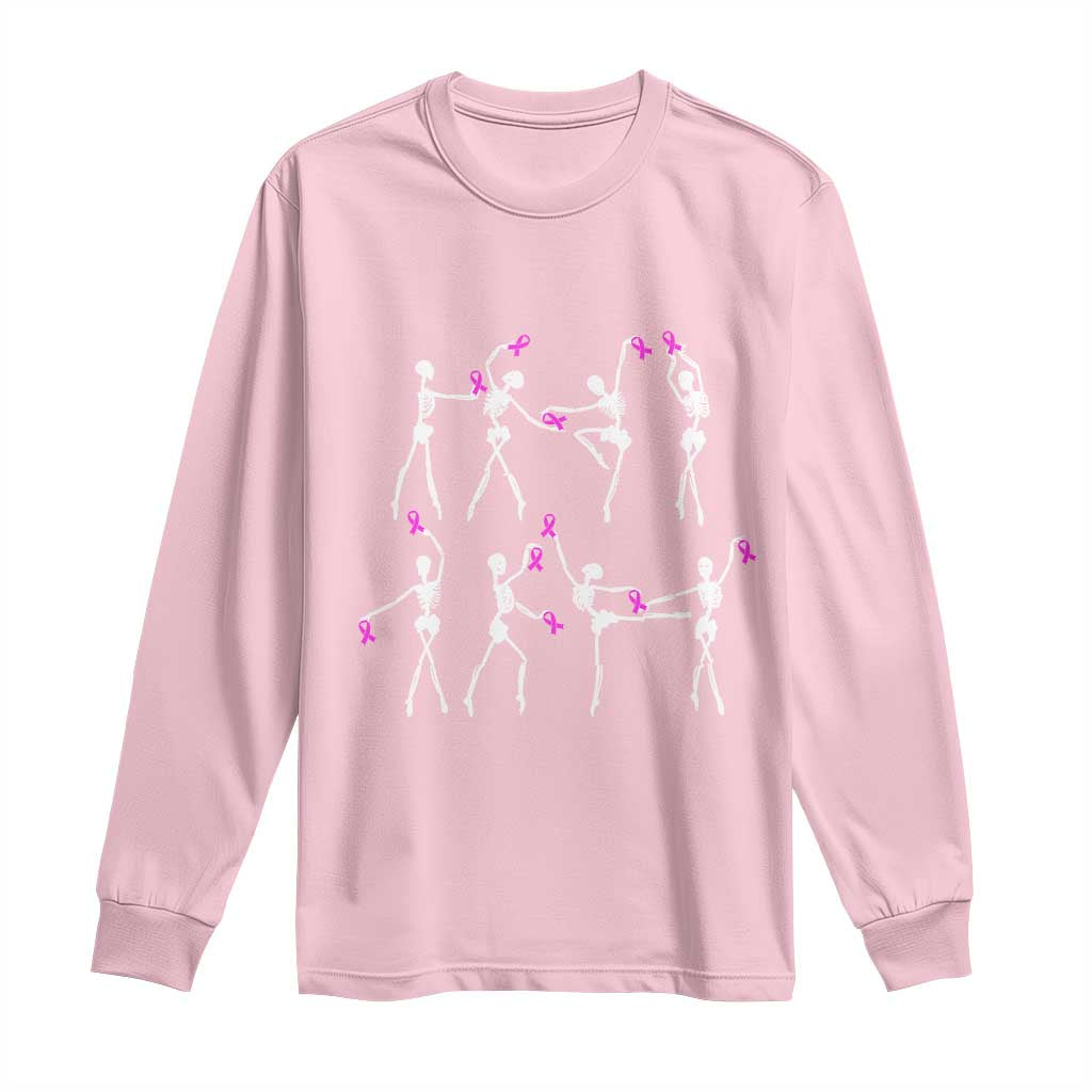 Pink Ribbon Breast Cancer Support Long Sleeve Shirt Skeleton Ballerinas Ballet Dance Cute Halloween