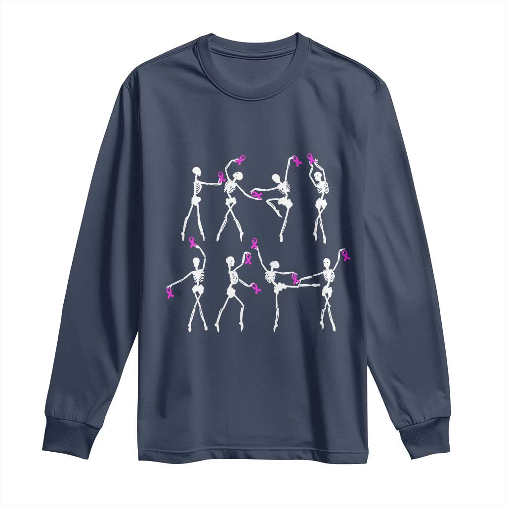 Pink Ribbon Breast Cancer Support Long Sleeve Shirt Skeleton Ballerinas Ballet Dance Cute Halloween