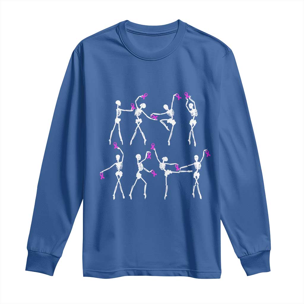 Pink Ribbon Breast Cancer Support Long Sleeve Shirt Skeleton Ballerinas Ballet Dance Cute Halloween
