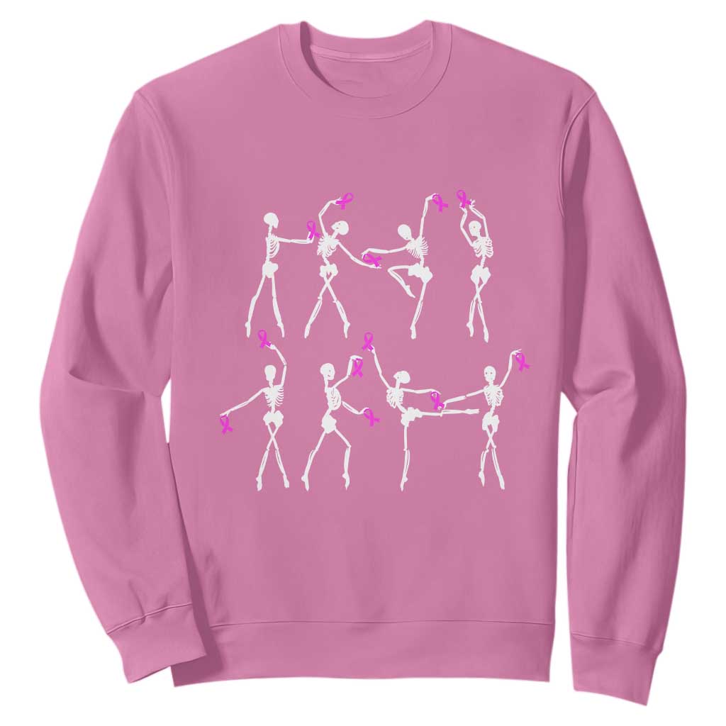 Pink Ribbon Breast Cancer Support Sweatshirt Skeleton Ballerinas Ballet Dance Cute Halloween