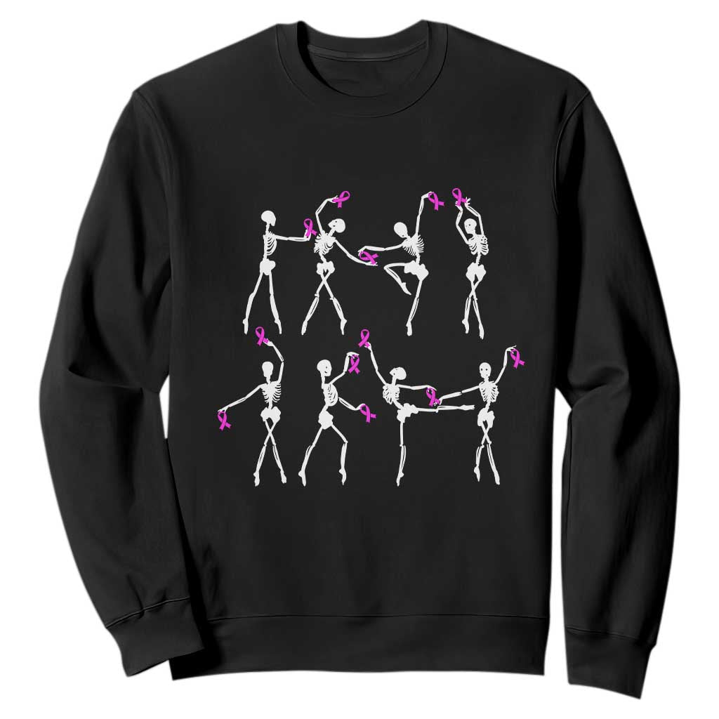 Pink Ribbon Breast Cancer Support Sweatshirt Skeleton Ballerinas Ballet Dance Cute Halloween