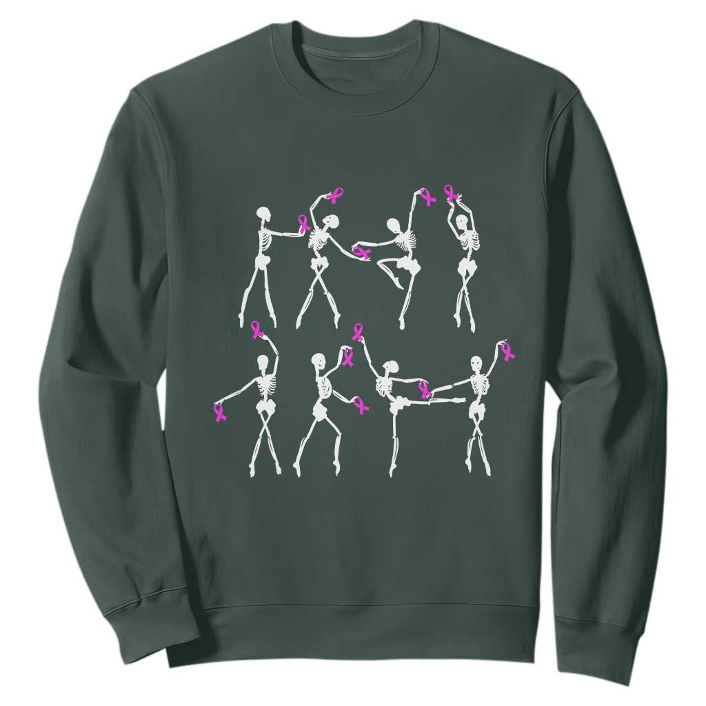 Pink Ribbon Breast Cancer Support Sweatshirt Skeleton Ballerinas Ballet Dance Cute Halloween