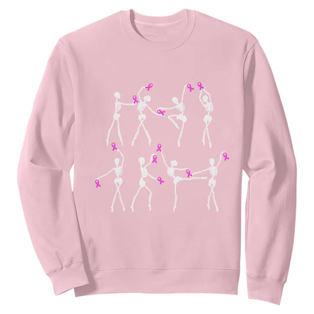 Pink Ribbon Breast Cancer Support Sweatshirt Skeleton Ballerinas Ballet Dance Cute Halloween