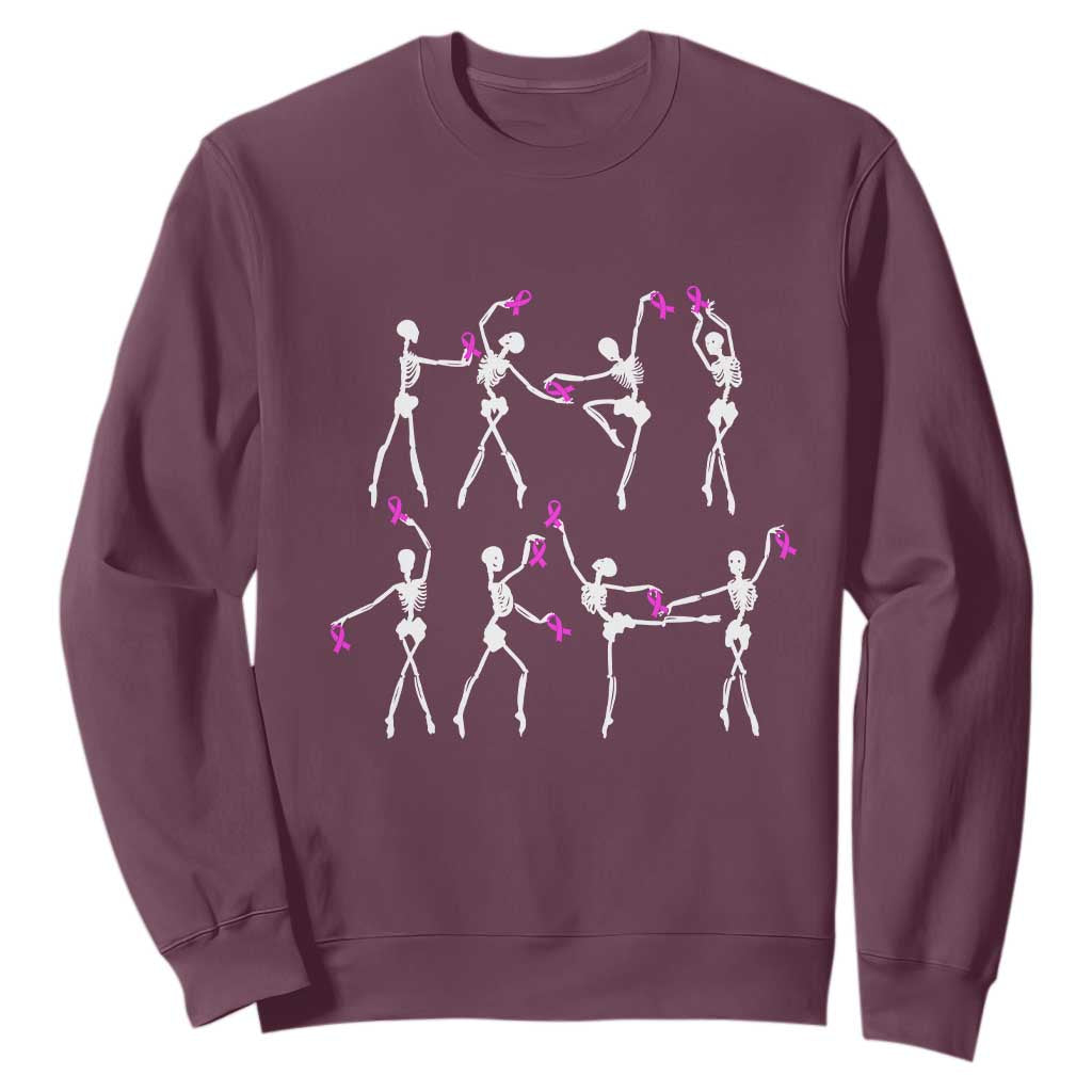 Pink Ribbon Breast Cancer Support Sweatshirt Skeleton Ballerinas Ballet Dance Cute Halloween