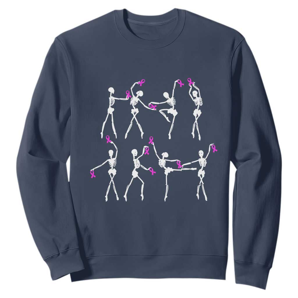 Pink Ribbon Breast Cancer Support Sweatshirt Skeleton Ballerinas Ballet Dance Cute Halloween