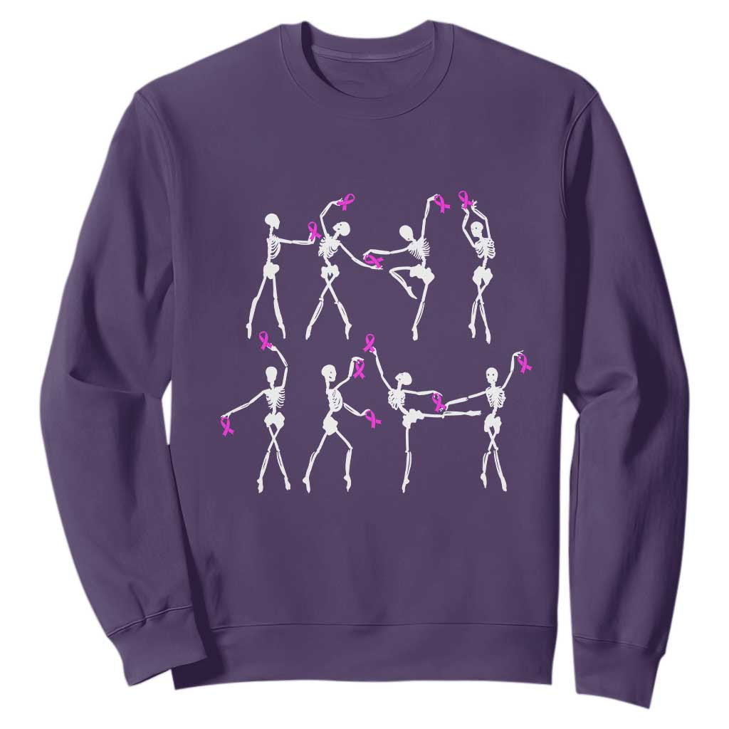 Pink Ribbon Breast Cancer Support Sweatshirt Skeleton Ballerinas Ballet Dance Cute Halloween