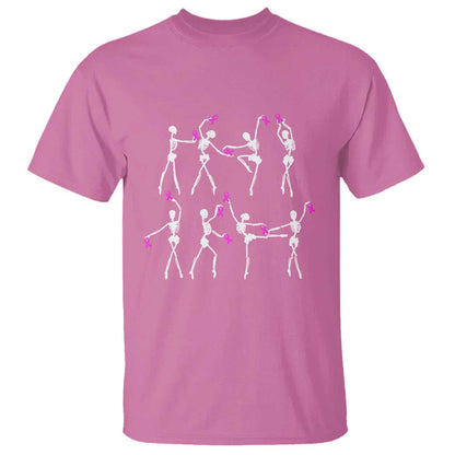 Pink Ribbon Breast Cancer Support T Shirt Skeleton Ballerinas Ballet Dance Cute Halloween