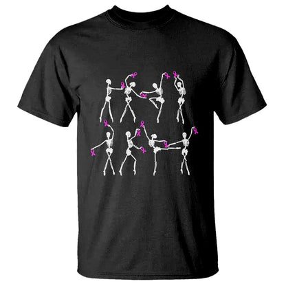 Pink Ribbon Breast Cancer Support T Shirt Skeleton Ballerinas Ballet Dance Cute Halloween