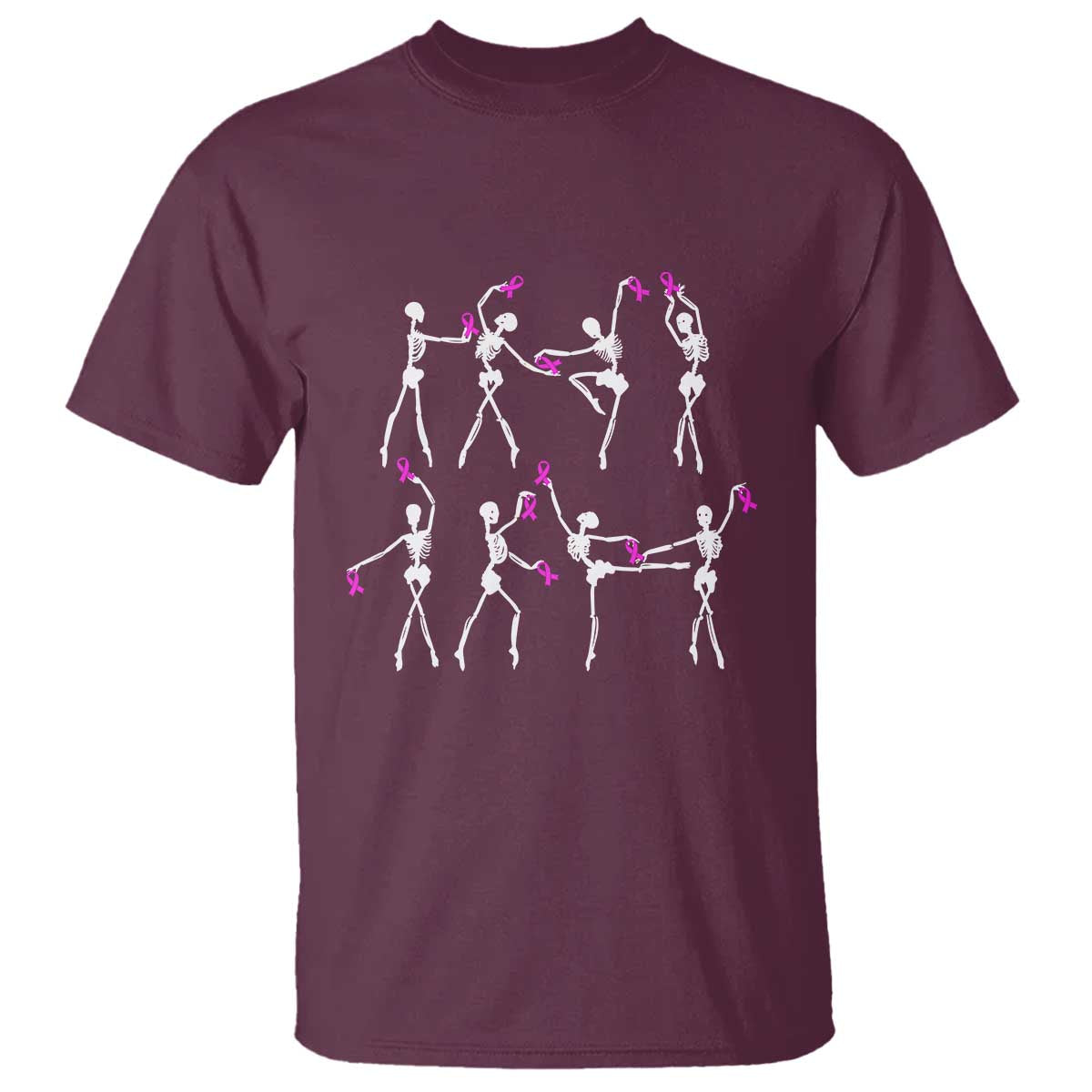 Pink Ribbon Breast Cancer Support T Shirt Skeleton Ballerinas Ballet Dance Cute Halloween