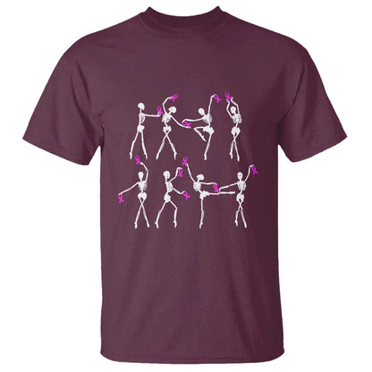 Pink Ribbon Breast Cancer Support T Shirt Skeleton Ballerinas Ballet Dance Cute Halloween