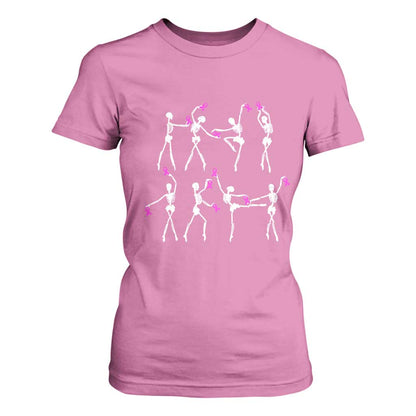 Pink Ribbon Breast Cancer Support T Shirt For Women Skeleton Ballerinas Ballet Dance Cute Halloween
