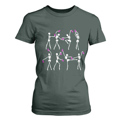 Pink Ribbon Breast Cancer Support T Shirt For Women Skeleton Ballerinas Ballet Dance Cute Halloween